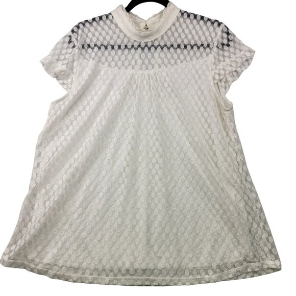 Shannon Ford White Lace Polka Dot Top With Keyhole Back Short Sleeve Large - Picture 1 of 10